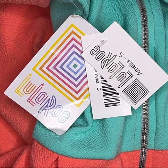 NEW Small LuLaRoe Amelia Dress Neon Coral Mint Green Short Sleeve Stretch Aline - Picture 12 of 16